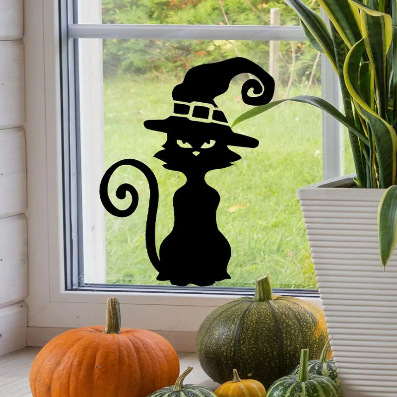 

The Witch's Black Cat Wall Sticker Vinyl Halloween Holiday Home Decor Window, Door, Kids Room Decals Removable Murals AC33