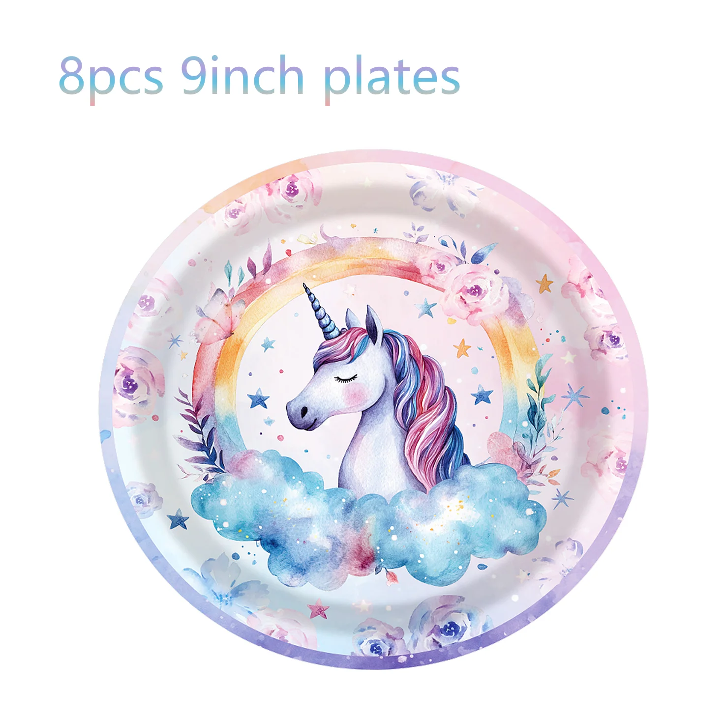 Einhorn Einweggeschirr Teller Servietten Tischdecke Cupcake-Ständer für Geburtstagsdekoration Partyzubehör – Detail 5