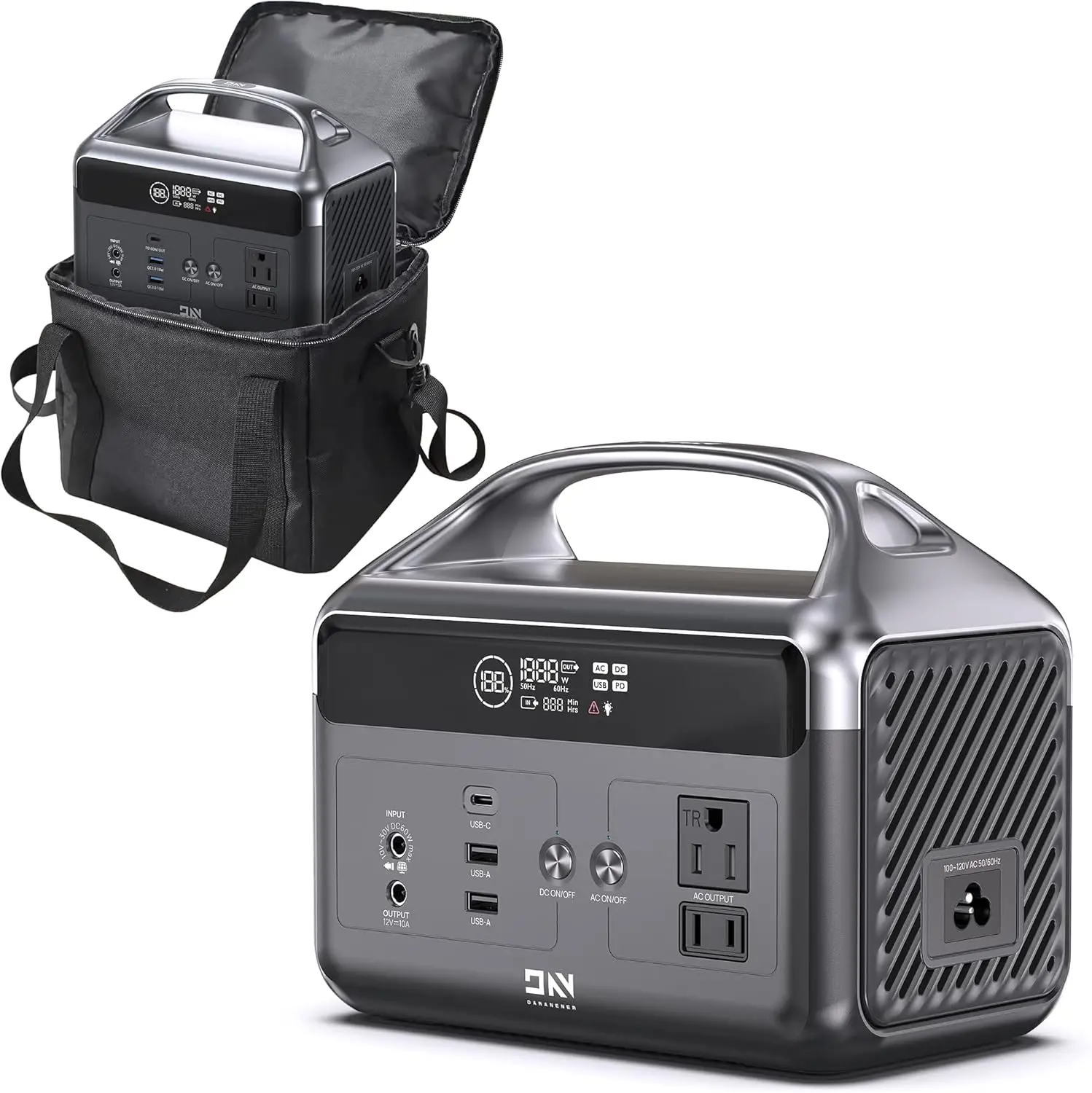 

Портативная электростанция 60 000 мАч с сумкой для хранения, резервный аккумулятор LiFePO4 192 Вт·ч, солнечный генератор с 2 выходами переменного тока 300 Вт (600 Вт пиковая мощность)