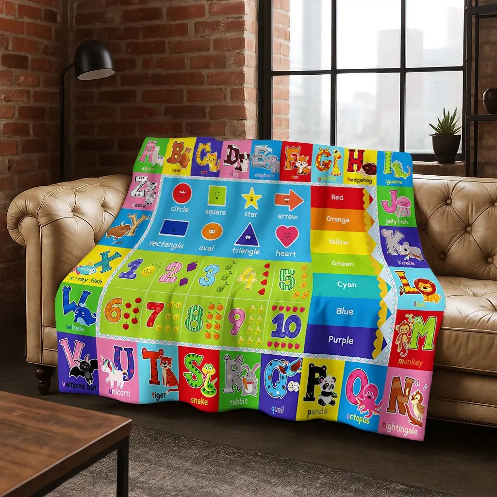 

ABC Animal Alphabet Cartoon Early Educatio Children Flannel Blanket,Cozy Soft Throw Blanket for Home Bedroom Bed Sofa Cover