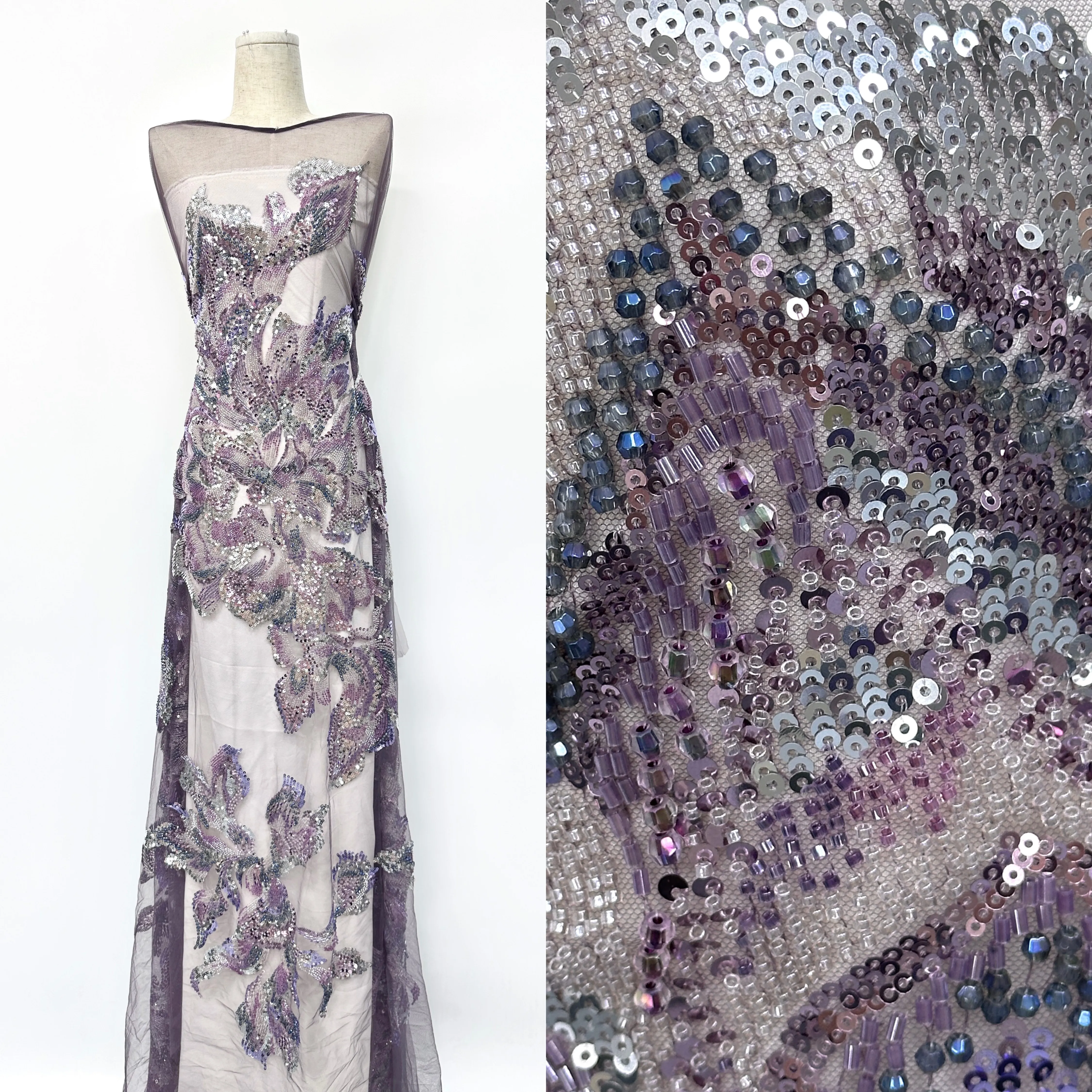 1 Set = 2 Flowers,10 Sets = 20 Flowers，Luxury European Wedding Dress French Lace Top Quality Heavy Beads Lace With Stones