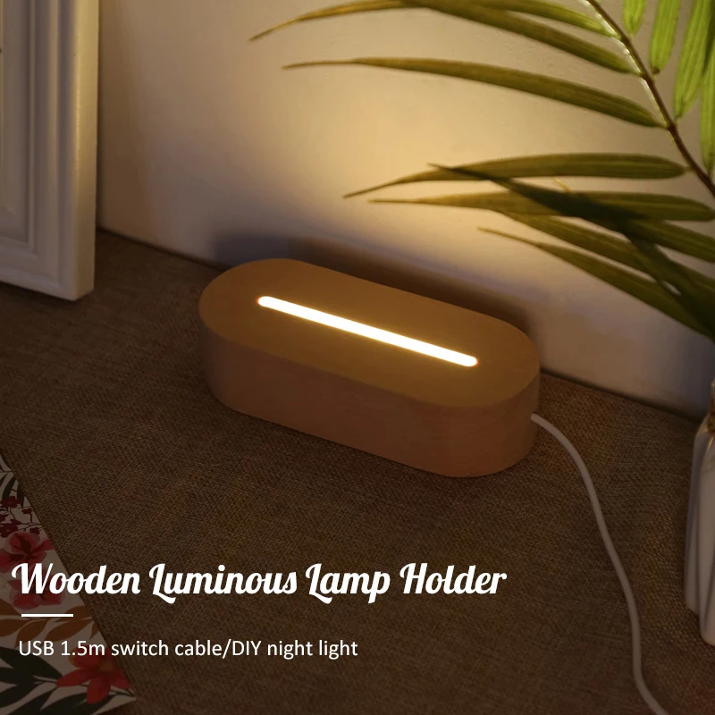 

14.5CM LED Oval USB Light Stand For DIY Crystal Glass Resin Art Ornament Wooden Night Lamp Base LED Light Stand 1.5M USB