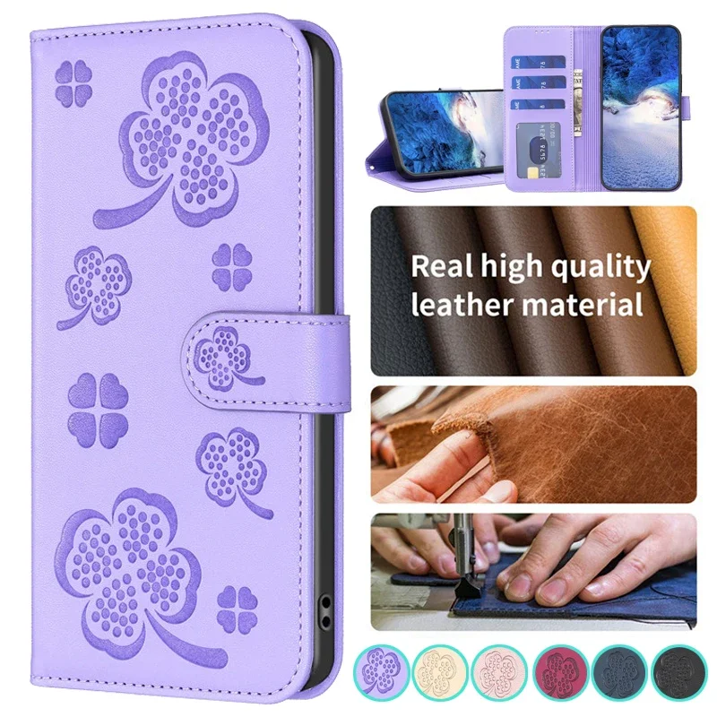 

Wallet Flip Case Cover For Samsung Galaxy A22 A32 A12 A02s A52 A42 A72 4G A52s 5G 3D Lucky Grass Protect Phone Cases Card Slot