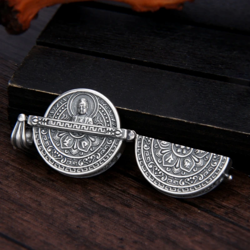 BOCAI S925 Sterling Silver Pendant for Women Men New Fashion The Eight Guardians Lotus Totem Gawu Box the Fate Year Can Open