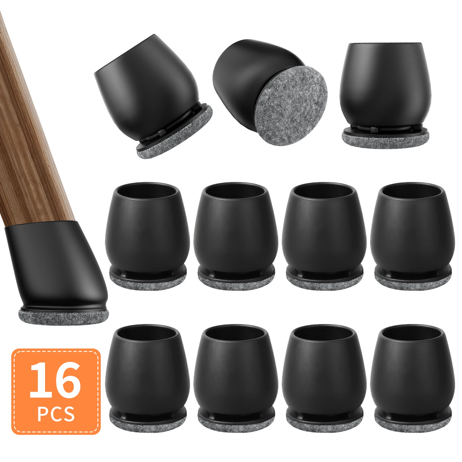 16PCS Stoelpoot Vloerbeschermers voor Hardhouten Vloeren Siliconen Vilt Meubelvoeten Pad om Houten Stoelpootdop te beschermen Geluid verminderen