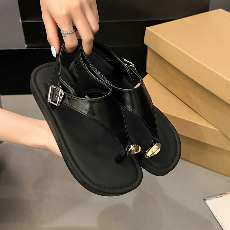 

Vintage Flat Toe Herringside Sandals Women's 2026 New Summer Holiday Rome Sandals and Slippers for Outer Wear