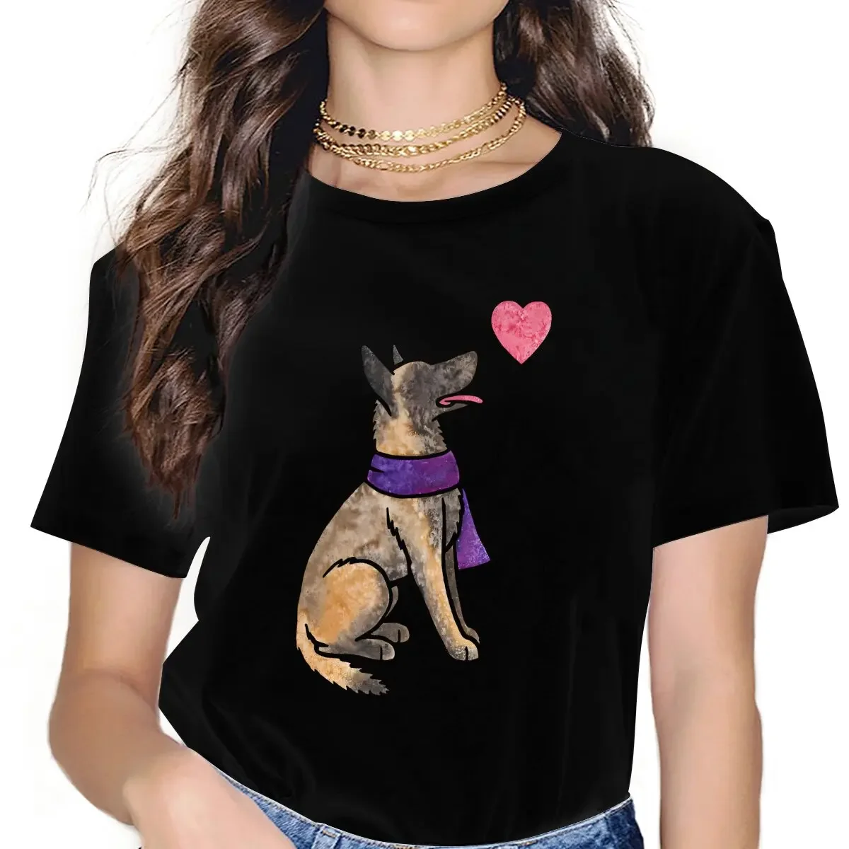 Malinois Dog Heart T Shirt Punk Women's Tees Summer Harajuku Crewneck Polyester TShirt