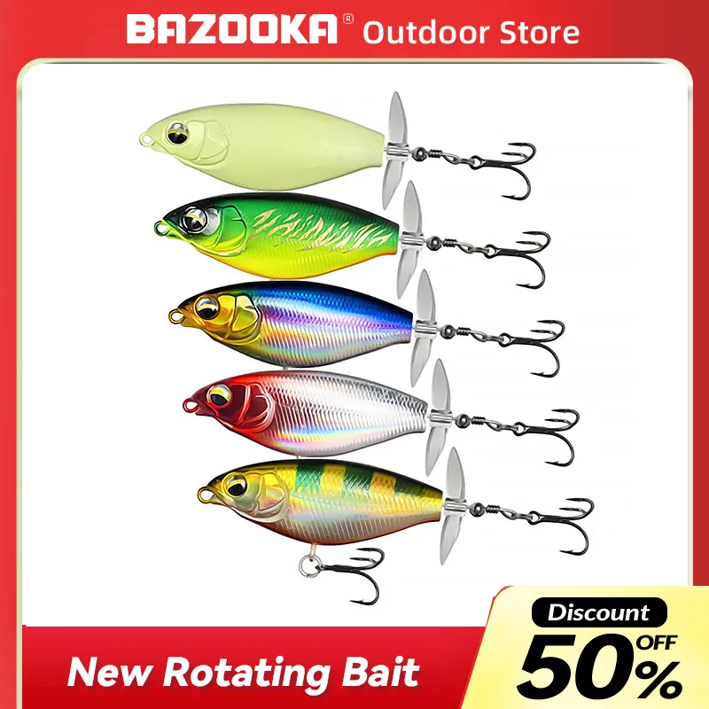 

Bazooka Fishing Lure Rotating Tail Pesca Acesssories Treblehook Floating Camping Flatfish Luminous Bass Pike Shore Winter