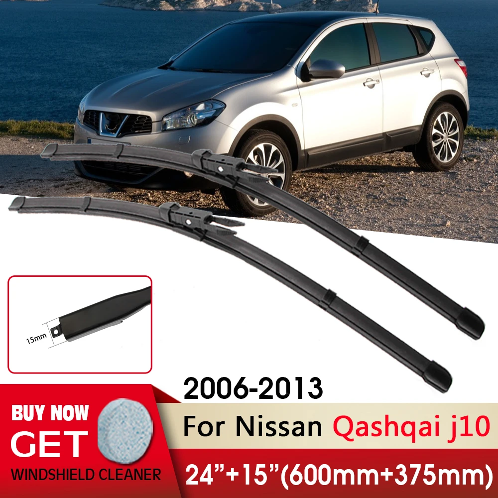 

Car Wiper Front Wiper Blade 24"+15" For Nissan Qashqai j10 2006-2013 Fit Pinch Tab Arm Windscreen Wipers Auto Accessories