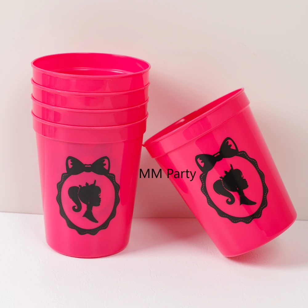 Vasos de plástico reutilizables para niña, vasos de princesa rosa para beber vino y zumo, decoración para fiesta de cumpleaños, Baby Shower y boda, 5 piezas