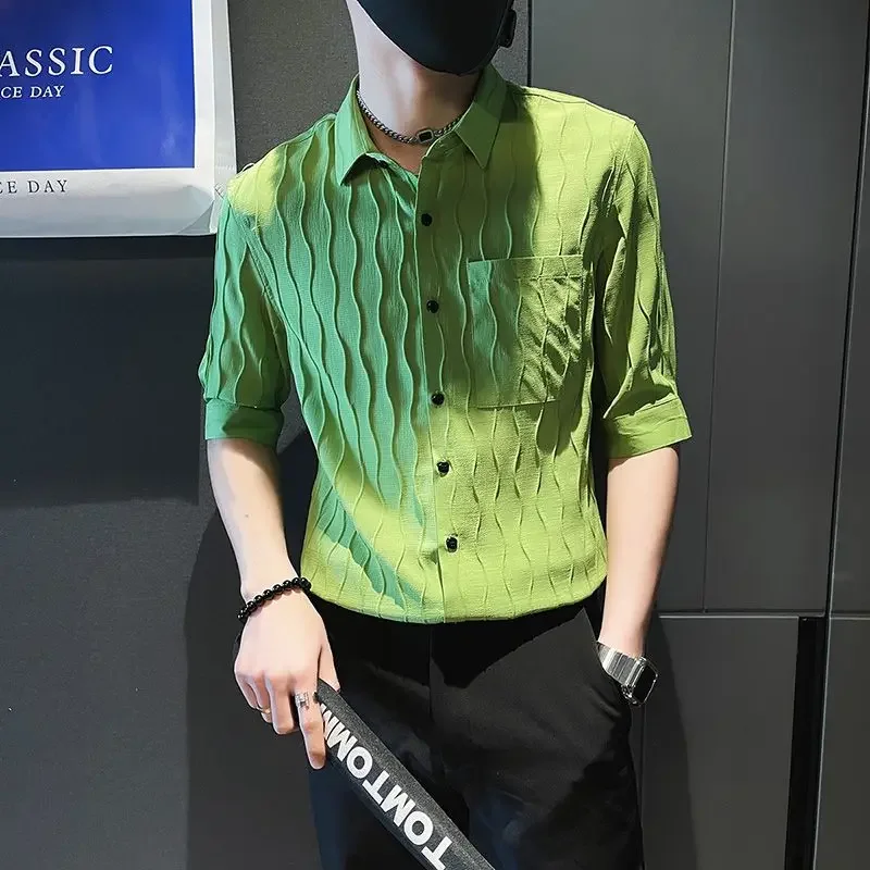 

Men's Shirt Geometric Plain Green Male Shirts Clothing Button Up Regular I Trendyol Korean Popular Clothes Elegant New in Social