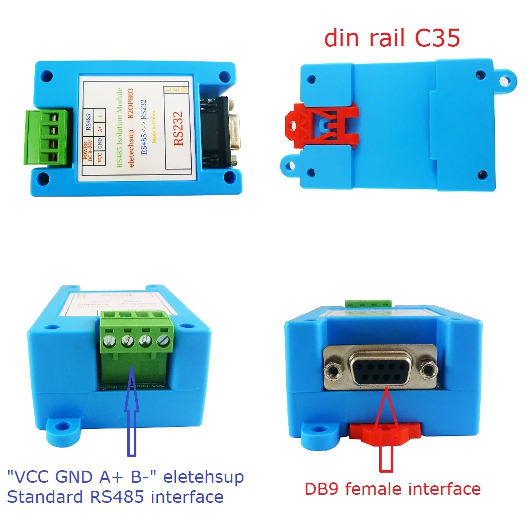 DC 12V 24V RS232 to RS485 Isolator Converter PC COM Serial Port UART for Modbus RTU PLC Analog Digital IO HMI