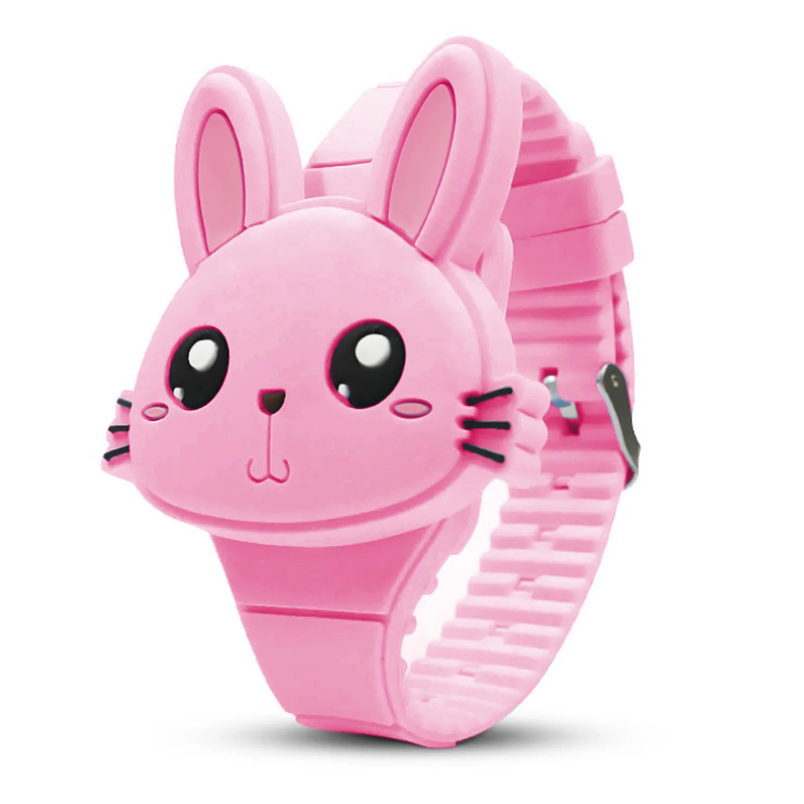 Cute Cartoon Rabbit Shape Flip Cover Silicone LED Digital Watch for Boys Girls Kids Children Birthday 2025 New Year Decorations