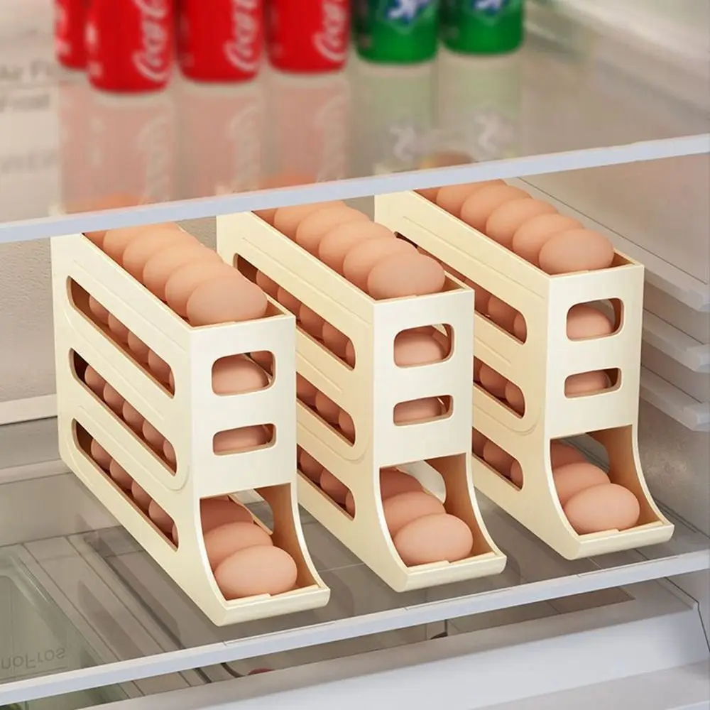 Practical Refrigerator Egg Storage Box 30 Grids Plastic Automatic Scrolling Egg Holder Homeuse Kitchen Space Saving Egg Carton