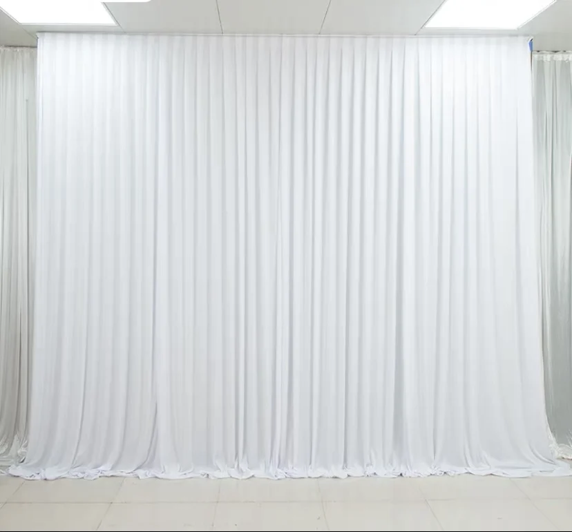 

Customized White Ice Silk Wedding Backdrop Curtain Drapes Valance Stage Backdrops Background For Party Event Decoration