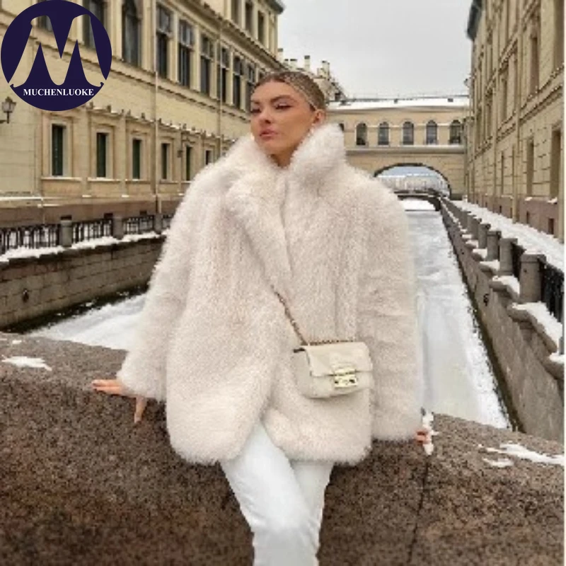 Elegante korte bontjas voor dames met imitatievossenhaarkraag Koreaanse mode casual losse revers dikkere warme jas