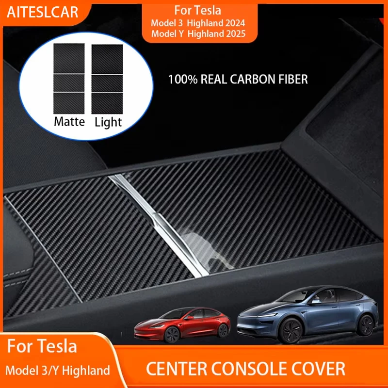 Real Carbon Fiber Center Console Cover For Tesla Model Y Juniper 2026 Model3Accessories Not Affect Central Control Push-pull Use