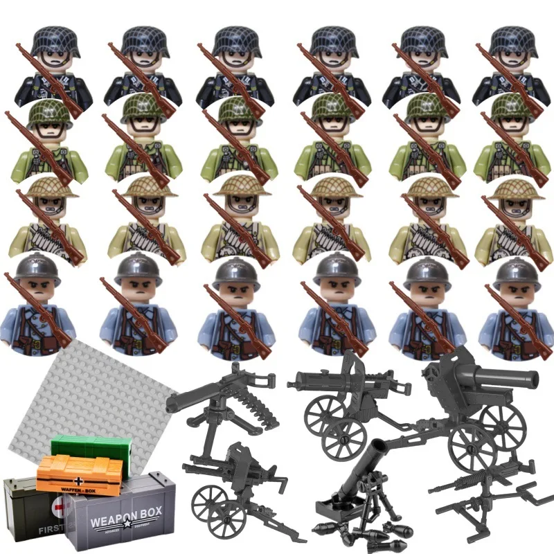 

Набор из 24 предметов, национальный мини-солдат времен Второй мировой войны, немецкая армия, военные фигурки США, модель, оружие, строительные блоки, комплект, детские игрушки, подарки