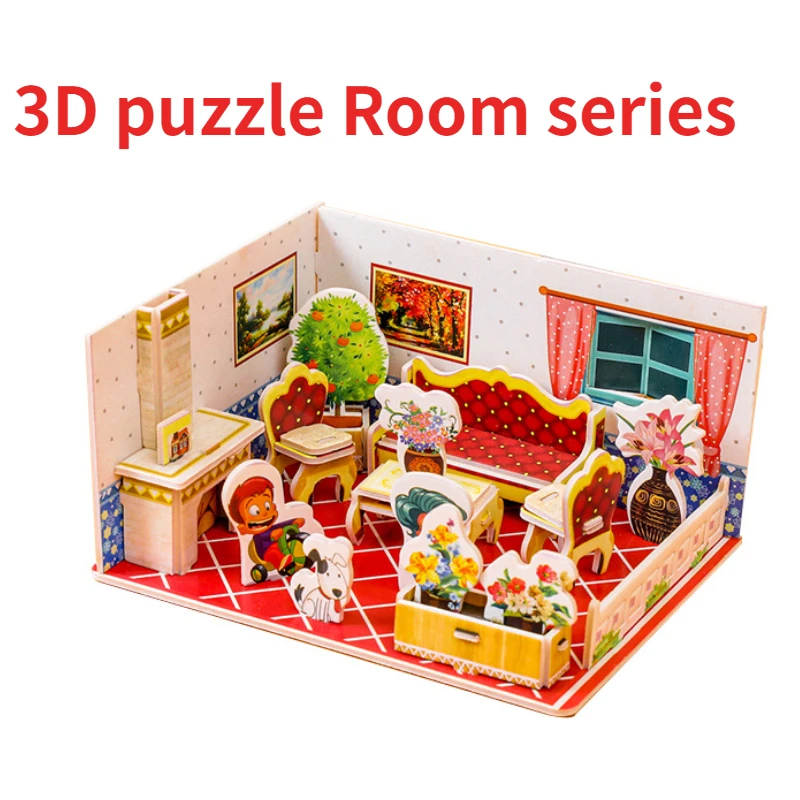 Montessori 3D Puzzle Jigsaw Learning Educational Toys Play Pretend Room Series Kindergarten Handmade Children's Early Education