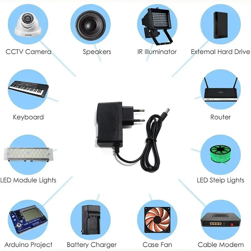 1PCS AC DC 9V 1.5A High quality Switching Power adapter Reverse Polarity Negative Outside EU UK AU US plug 5.5mm x 2.1mm