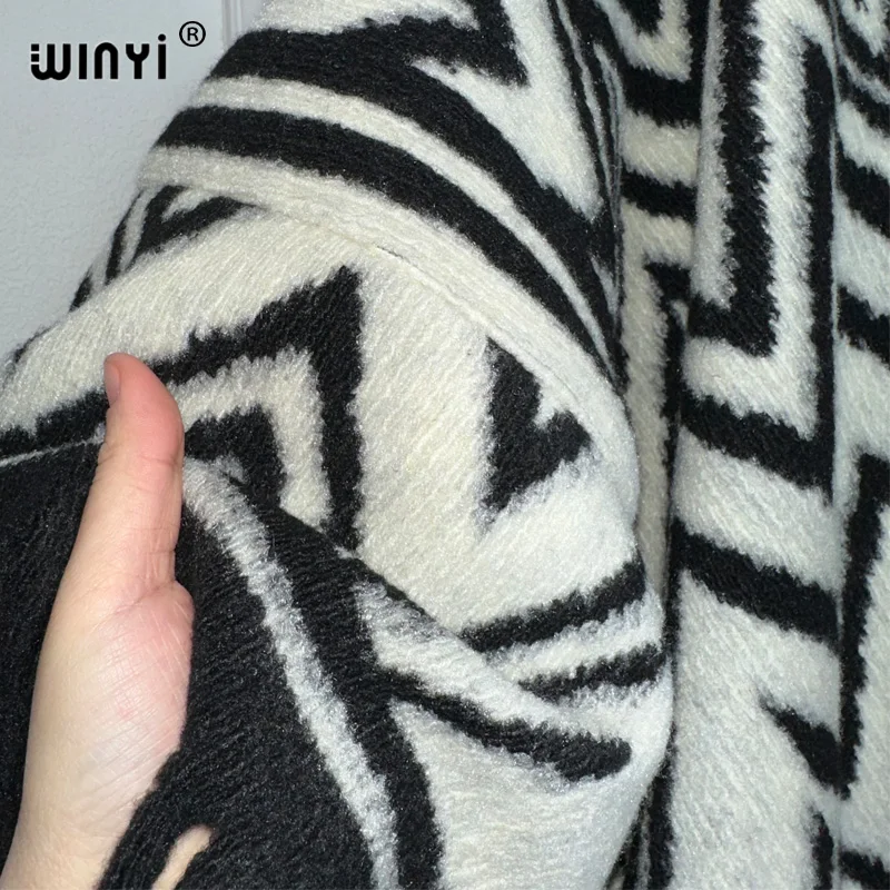 WINYI Winter Women Fringed cardigan abaya dubai luxury Coat Loose OverCoat Thick Warm Female winter outerwears long down dress