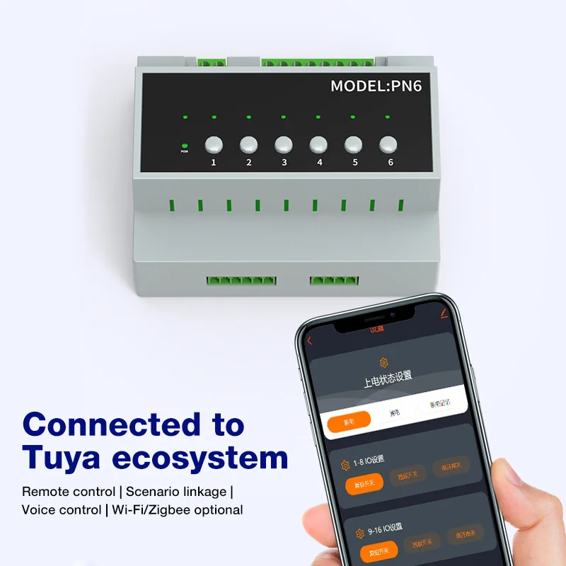 Tuya Zigbee 6-позиционный переключатель, релейный модуль, модуль дистанционного управления, модуль управления прибором 110 В-240 В, 50 А, работает с Alexa Google Home