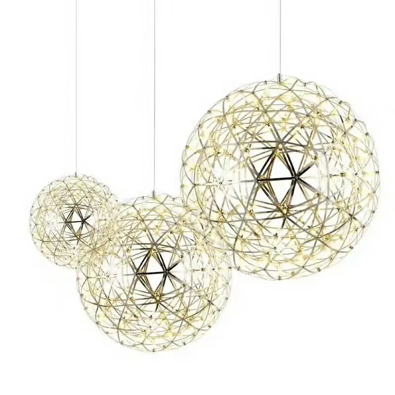 Indoor Lighting Assembled Spark Ball LED Pendant Light Firework Stainless Steel Ceiling Lamps Hanging Modern Remote Chandeliers