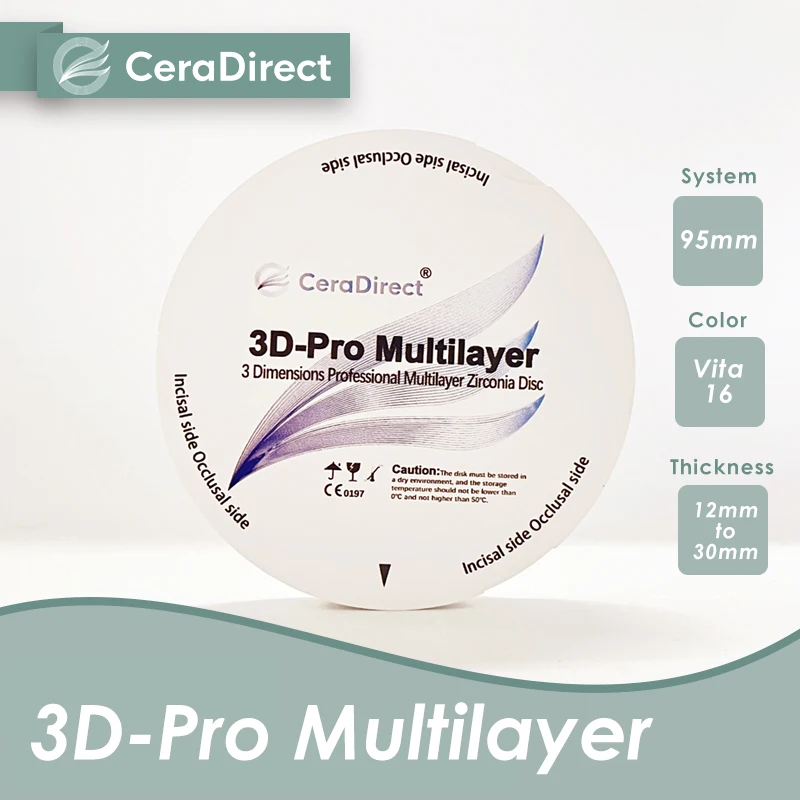 Ceradirect 3D-Pro Multilayer Zirconia 95mm Thickness 20mm-25mm——for Dental Lab CAD/CAM