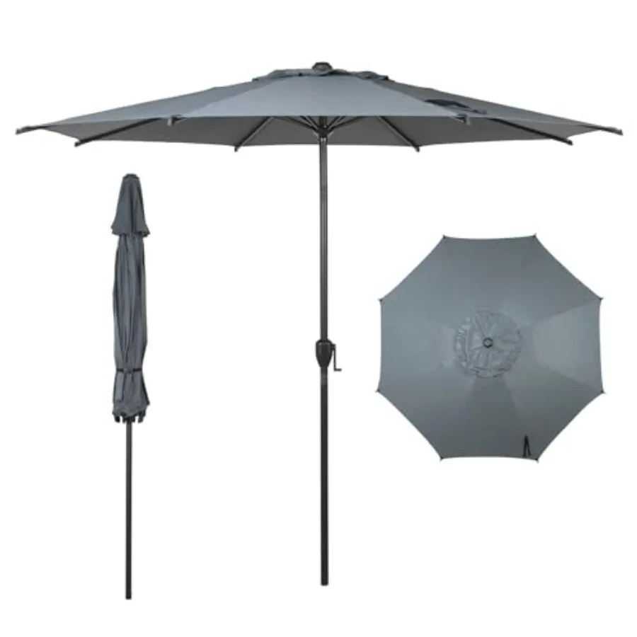 

9FT Lyon Outdoor Patio Umbrella Outdoor Table Umbrella with Push Button Tilt and Crank Market Umbrella 8 Sturdy Ribs UV Protect