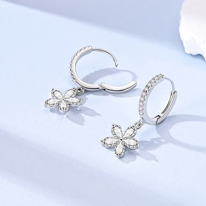 

2026 New Women Earrings 925 Sterling Silver Sparkling Petal CZ Zircon Earrings For Anniversary Wedding Jewelry Gifts