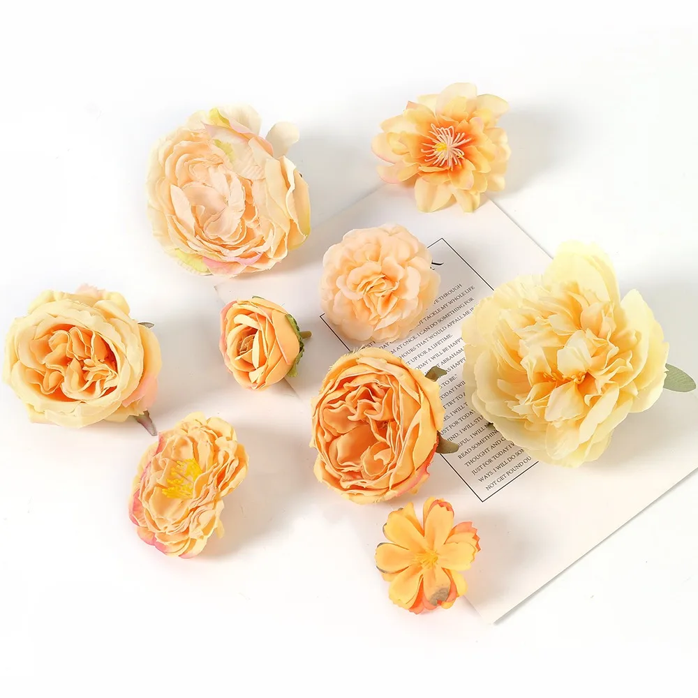 Yellow Orange Artificial Flowers Autumn Fake Flowers for Home Room Decor Garden Wedding Decoration Bouquet Wreath Gift Accessory