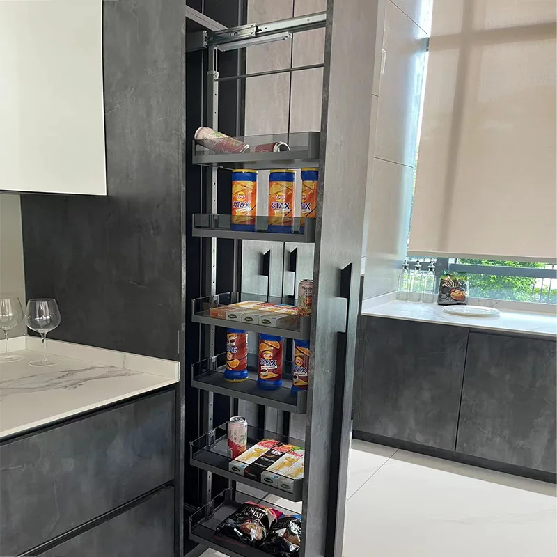 Kitchen High Cabinet High Deep Pull Basket Cabinet Narrow Pull-out Shelf Crystal Multi-layer Snack  Pull Basket