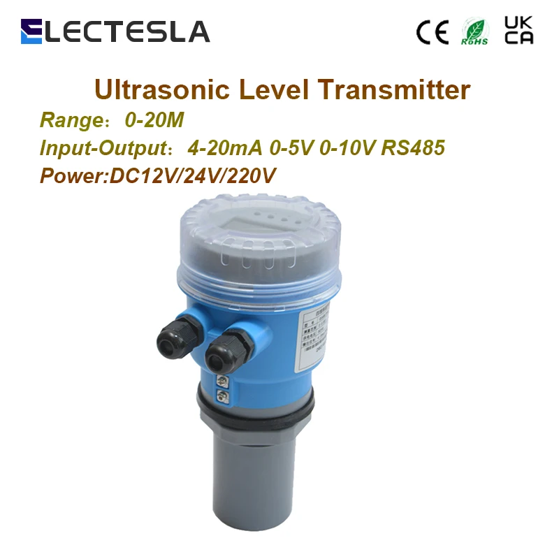 

Ultrasonic Level Sensor 5m Range Ultrasonic Water Tank Level Meter Output 4-20mA 0-10V RS485 Level Transmitter DC24V 220V