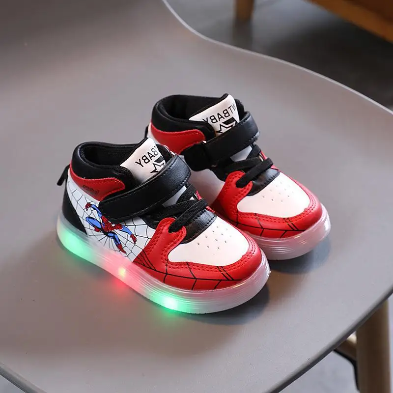 Disney Spiderman LED Light Kids Shoes Boys and Girls Light Kids Light Kids Sports Shoes Mesh Sports Boys Sportschuhe Kinder