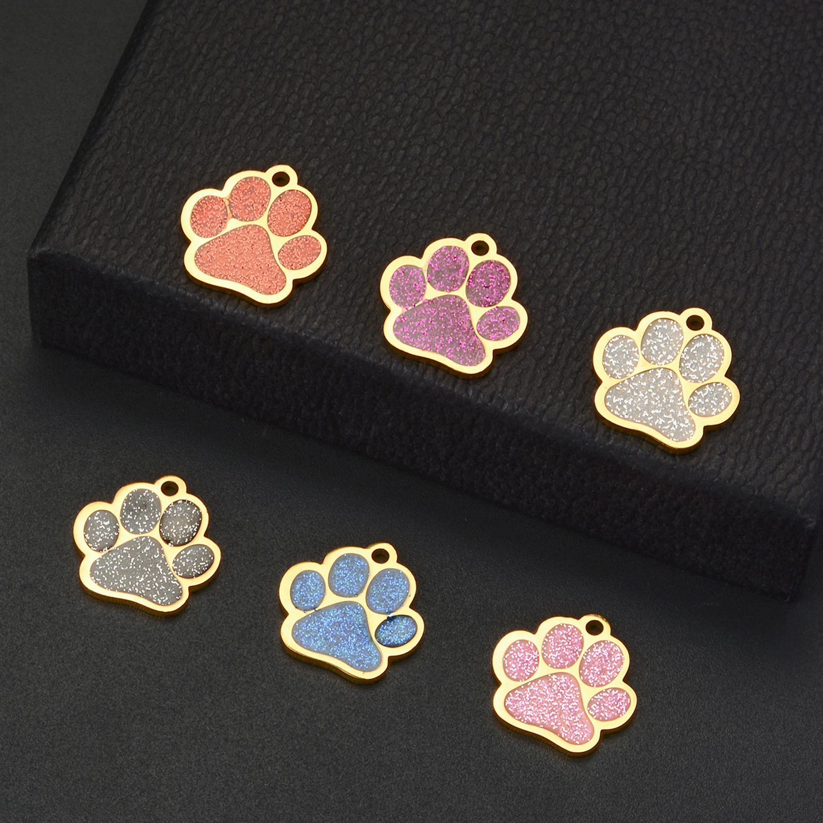 

3Pcs Gold Plated Stainless Steel Cartoon Cute Enamel Paw Charm Dog Cat Paw Pendant for DIY Jewelry Making Accessories Handmade