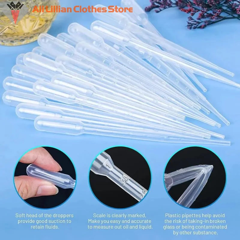 100Pcs/Lot Plastic Graduated Pipettes 1ml 2ml 3ml 5ml Disposable Liquid Transfer Droppers For Laboratory Makeup Tools
