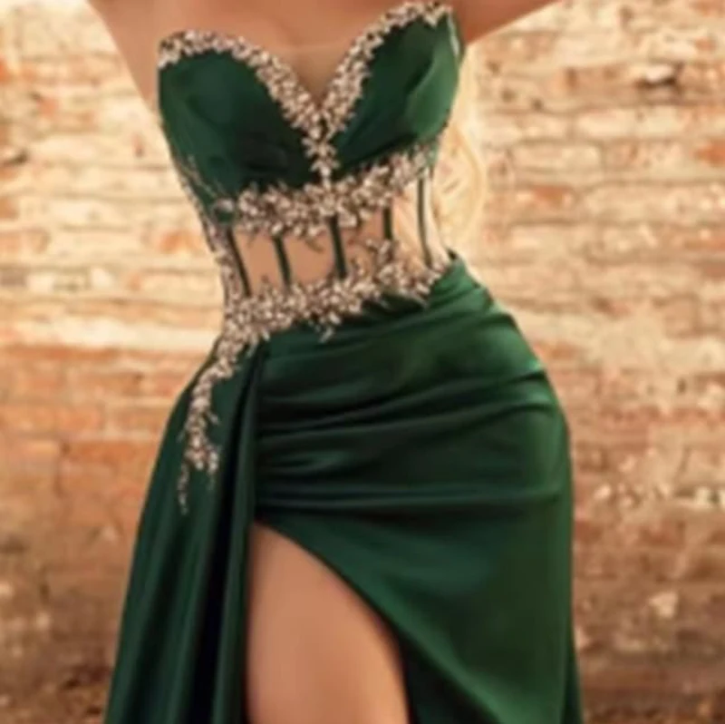 مثير حورية البحر ارتفاع الجانب الشق الطابق طول فساتين السهرة الحبيب الديكور قبالة الكتف الساتان فساتين حفلات مخصصة