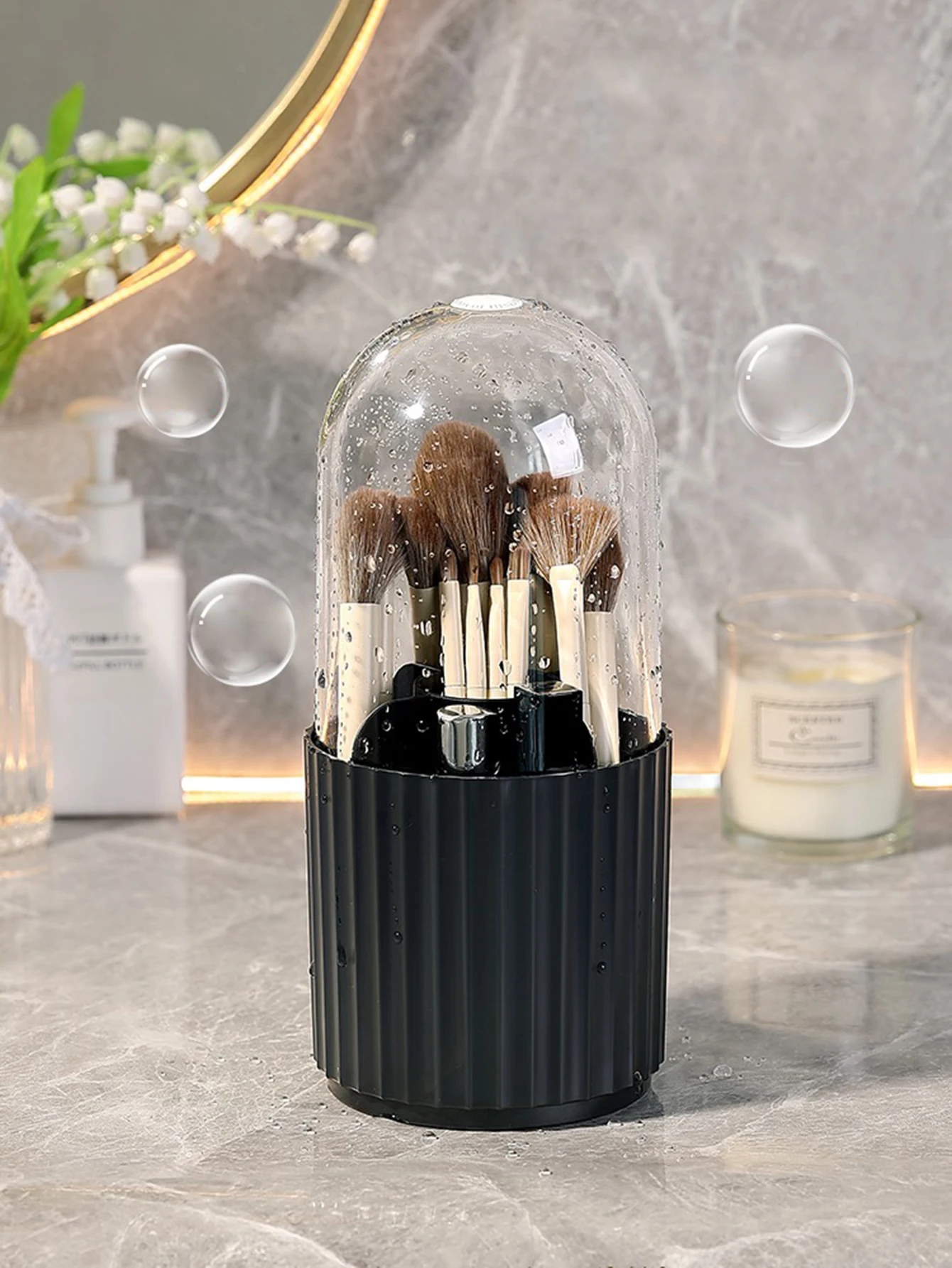 360 Rotating Clear Makeup Brush Organizer Transparent Desktop Cosmetics Storage Box Bathroom Storage Bucket  Student Pen Holder
