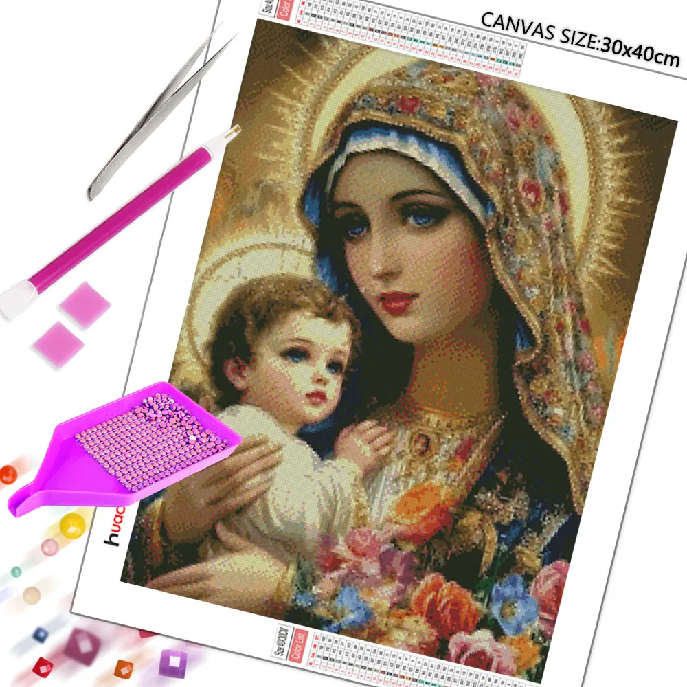 Huacan 5D DIY Diamond Painting Virgin Mary Kid Diamond Mosaic Portrait Religion Craft Kit Home Decor Handmade Gift