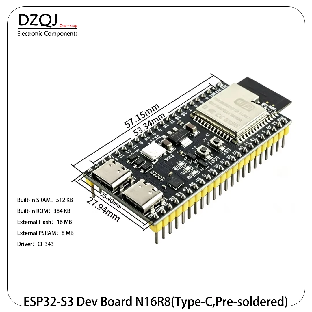 ESP32-S3 ontwikkelbord DevKitC-1 N8R2 N16R8 WiFi BT-module 44-pins Type-C USB ESP32-S3