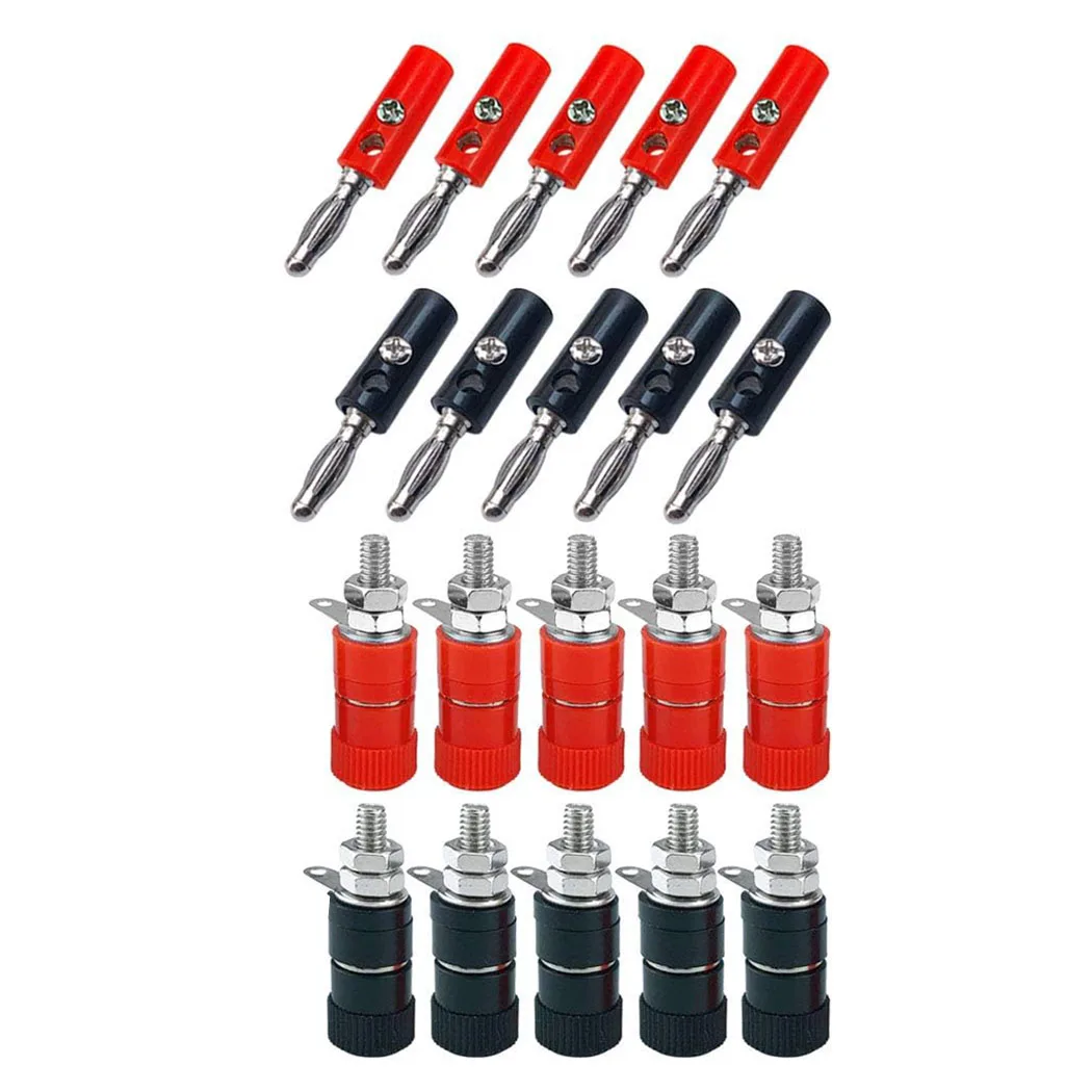 4 mm Banana Plug Socket Connectors, Nickel Plated Banana Plug and Binding Post Terminal (Red & Black)
