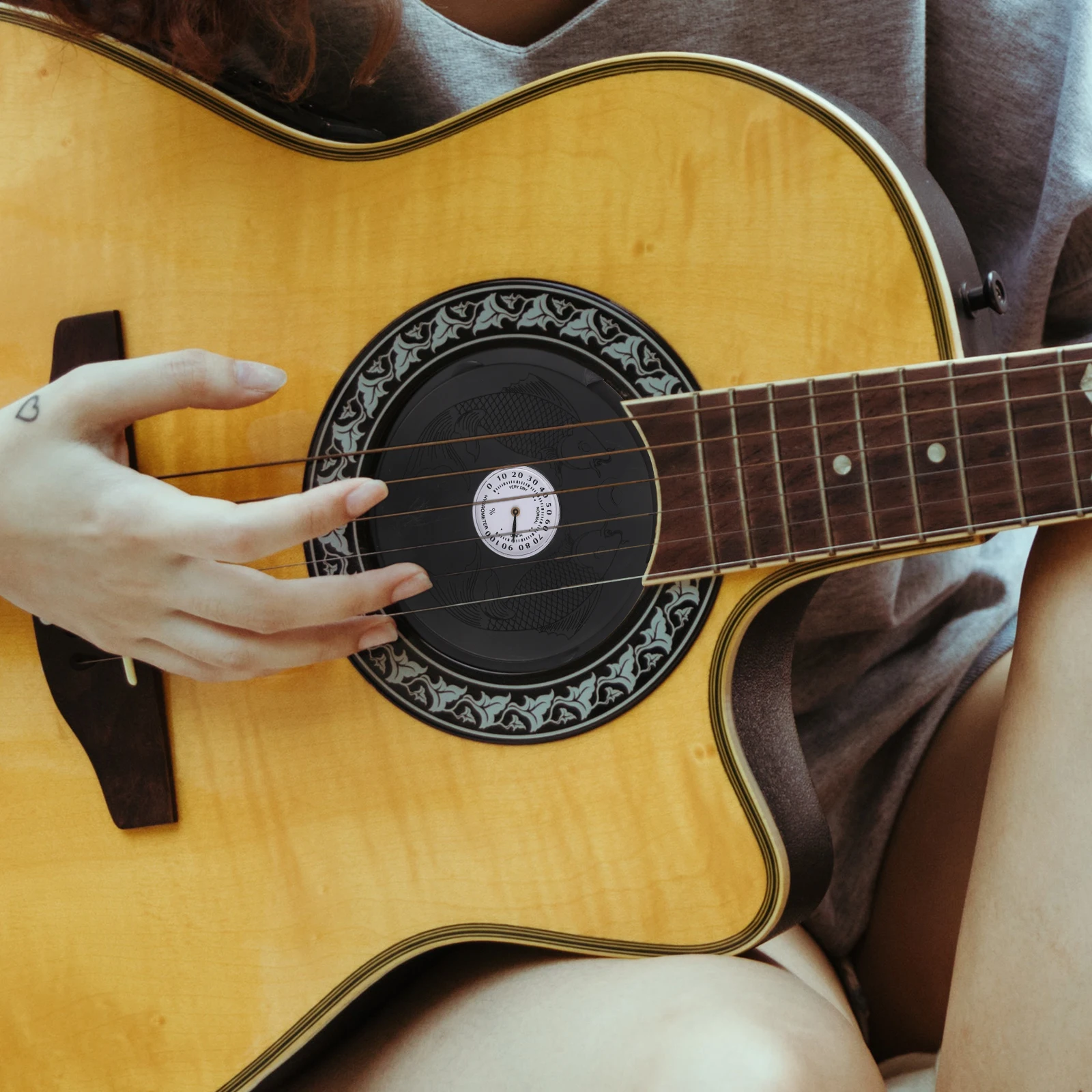 

Guitar Humidifier with Hygrometer for Folk Acoustic Sound Hole Cover Wooden Gauge Black Humidifiers Soundhole Abs