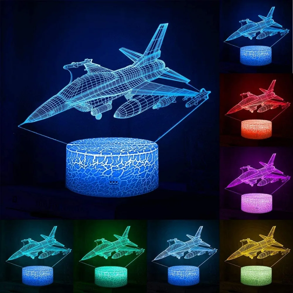 Nighdn Airplane 3D Bedside Lamp Kids Night Light Bedroom Decoration Nightlight Christmas Birthday Aircraft Gift for Boys Girls