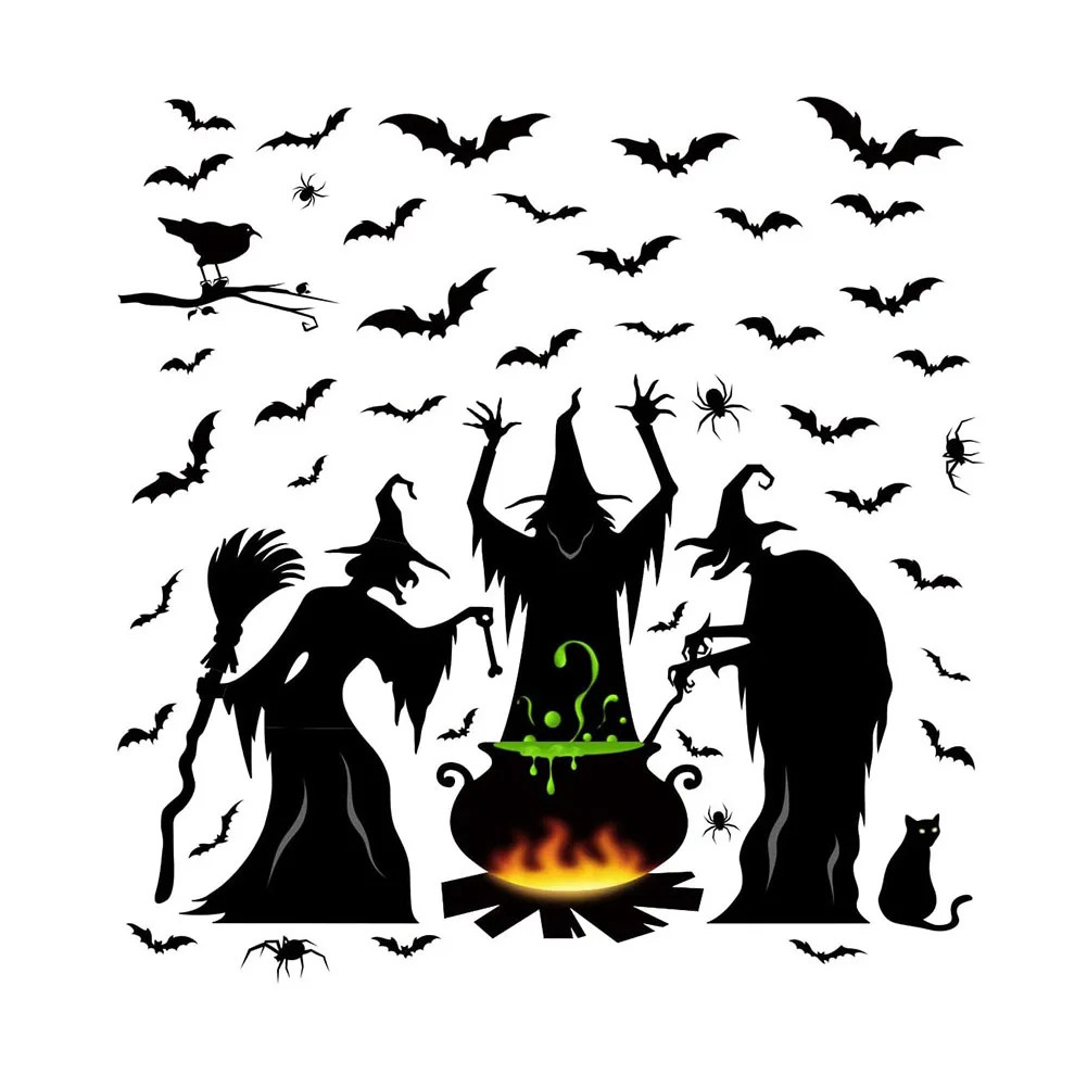 Diverse Application Halloween Witch Festival Decorative Stickers Suitable for Many Surfaces Including Windows and Walls