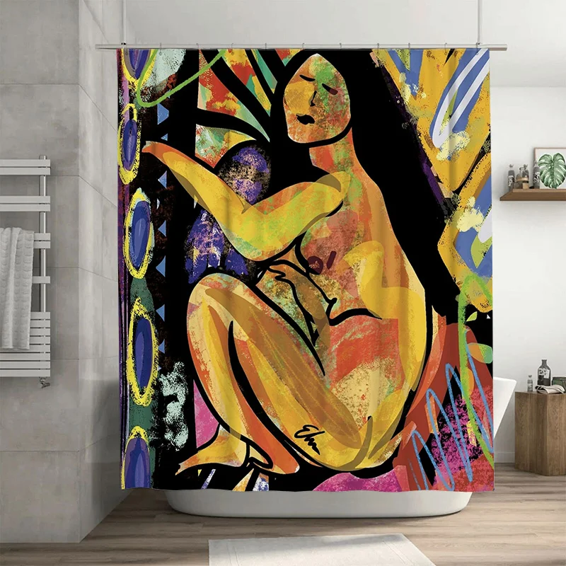 

Красочная занавеска для душа, современный художественный дизайн для украшения ванной комнаты, 180X274 см, полиэфирная ткань с крючками, черный фон