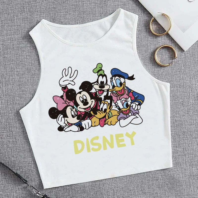 Tshirt Vest Mickey Minnie Mouse Crop Top T-shirt Women Tank Top Fashion T Shirt Female Clothes Kawaii Disney Cropped T Shirt