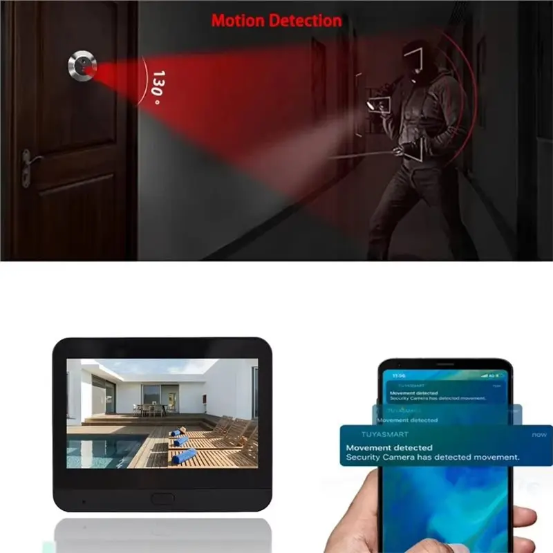 ABMF-Tuya Wifi 2MP جرس باب يتضمن شاشة عرض فيديو لاسلكي كاميرا الباب الذكي PIR كشف الحركة ثقب الباب نمط نظام أمن الوطن