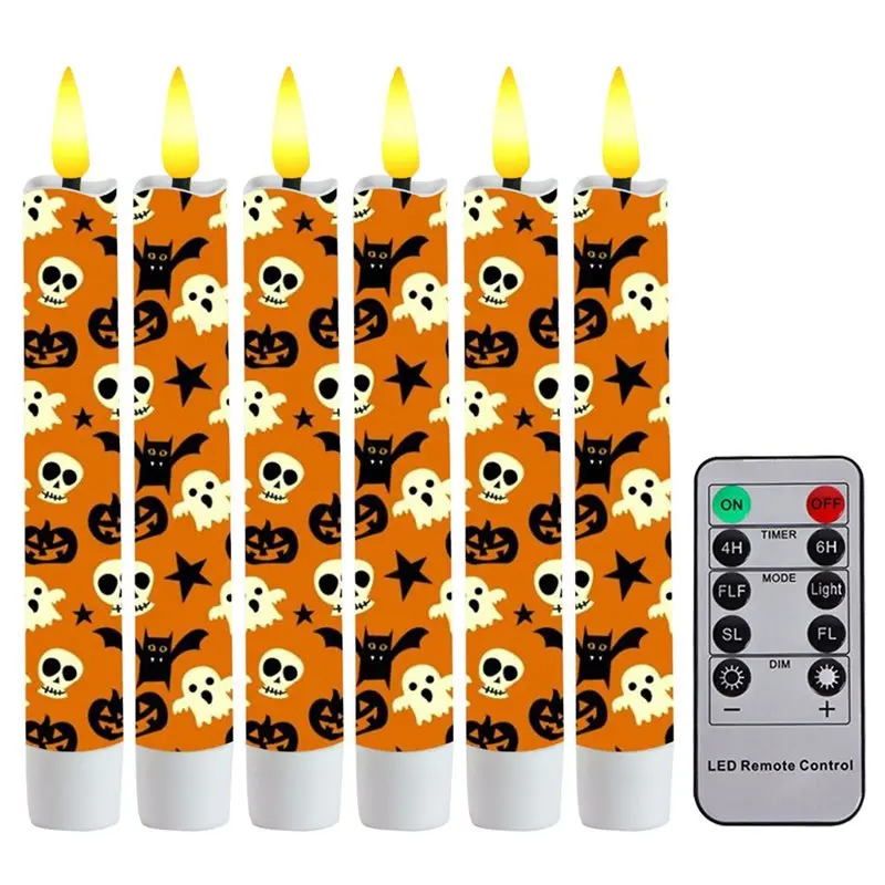 TKOH-LED Flameless Taper Candles 6 Pcs Halloween Haunted For Table Centerpiece For Tables& Mantels Decoration