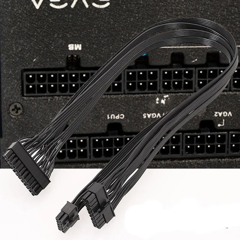 F3KE Reliable 60cm Black Modular Flat Cable for EVGA G+ G3 P2 T2 Power Supply, Converts 10PIN +18PIN to 24PIN