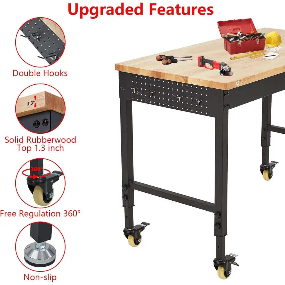 48 Heavy-Duty verstelbare rollende werkbank met afsluitbare wielen voor thuis, op kantoor en werkplaats